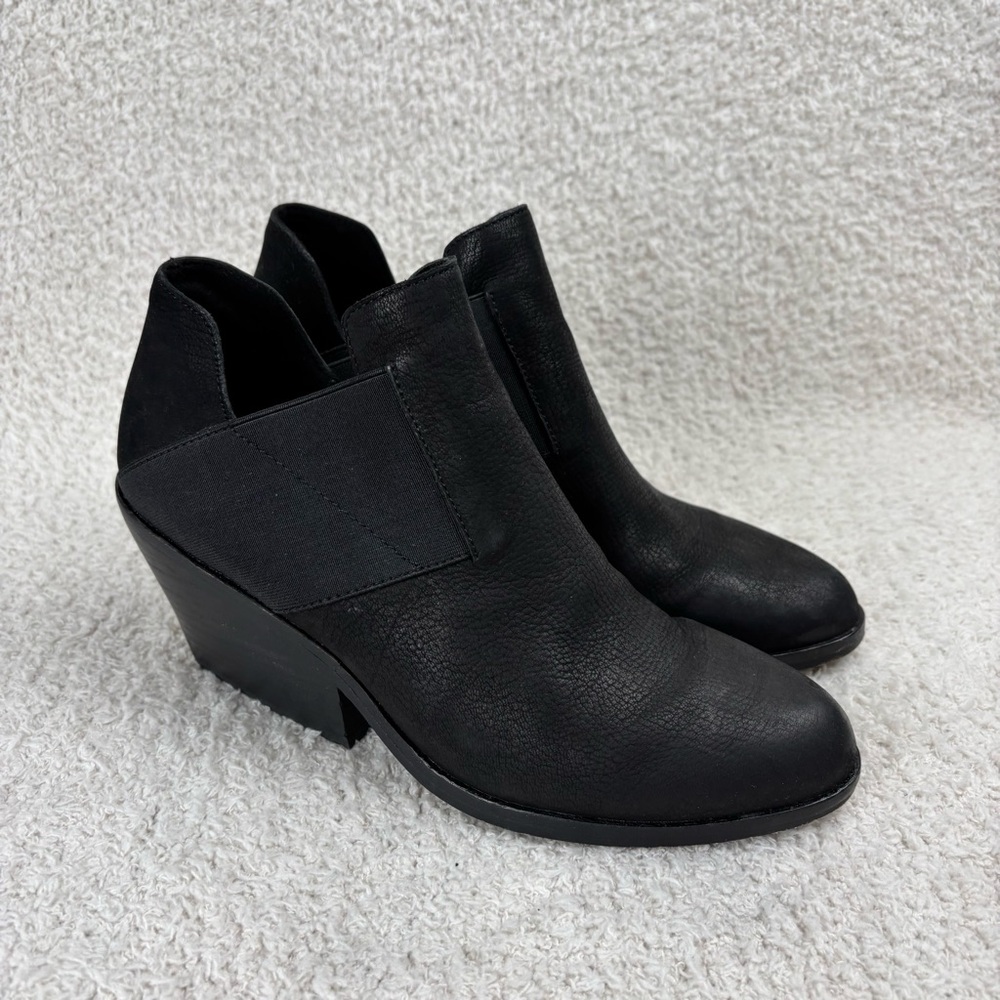 Eileen Fisher Boot Womens 7 Black Even‎ Tumbled Nubuck Bootie Slip On Block Heel